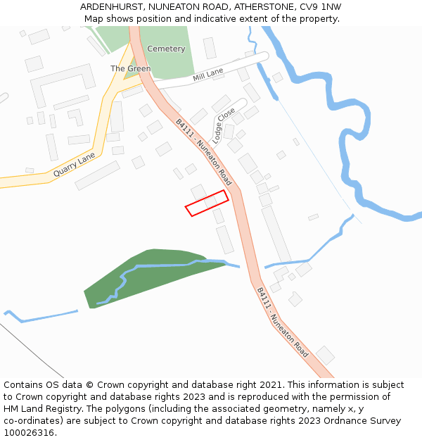 ARDENHURST, NUNEATON ROAD, ATHERSTONE, CV9 1NW: Location map and indicative extent of plot