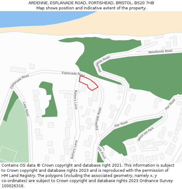 ARDENNE, ESPLANADE ROAD, PORTISHEAD, BRISTOL, BS20 7HB: Location map and indicative extent of plot