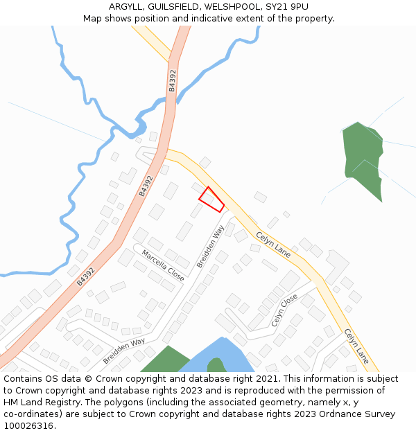 ARGYLL, GUILSFIELD, WELSHPOOL, SY21 9PU: Location map and indicative extent of plot