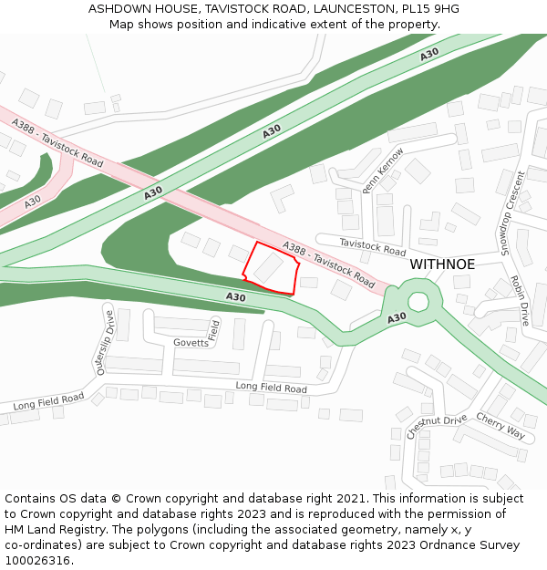 ASHDOWN HOUSE, TAVISTOCK ROAD, LAUNCESTON, PL15 9HG: Location map and indicative extent of plot