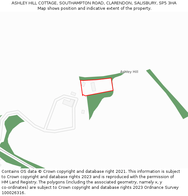 ASHLEY HILL COTTAGE, SOUTHAMPTON ROAD, CLARENDON, SALISBURY, SP5 3HA: Location map and indicative extent of plot