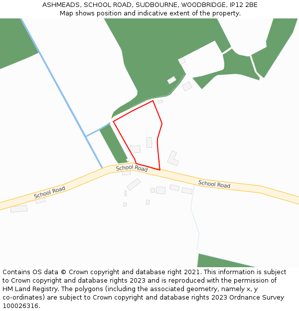 ASHMEADS, SCHOOL ROAD, SUDBOURNE, WOODBRIDGE, IP12 2BE: Location map and indicative extent of plot