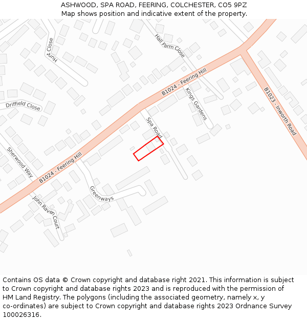 ASHWOOD, SPA ROAD, FEERING, COLCHESTER, CO5 9PZ: Location map and indicative extent of plot