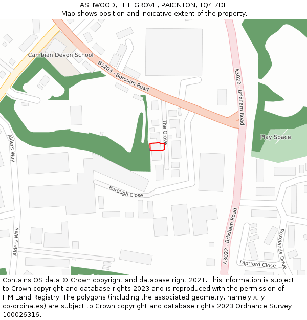 ASHWOOD, THE GROVE, PAIGNTON, TQ4 7DL: Location map and indicative extent of plot