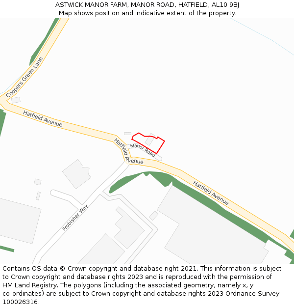 ASTWICK MANOR FARM, MANOR ROAD, HATFIELD, AL10 9BJ: Location map and indicative extent of plot