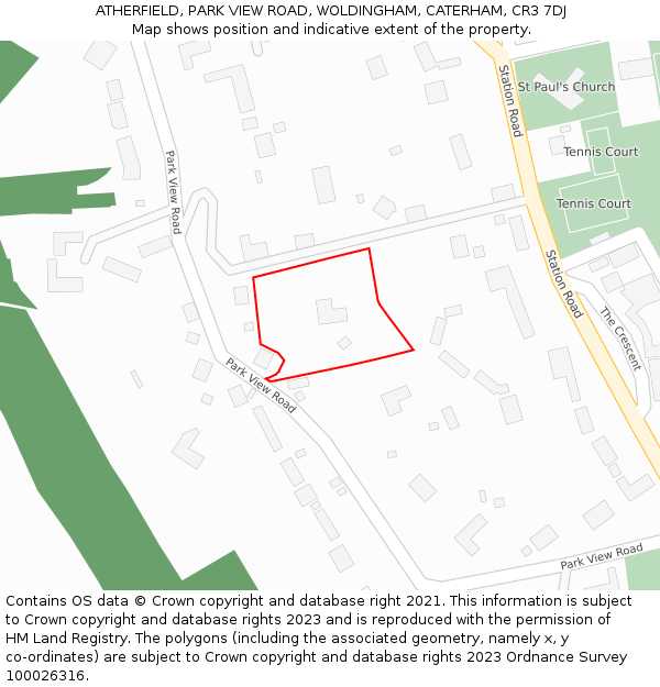 ATHERFIELD, PARK VIEW ROAD, WOLDINGHAM, CATERHAM, CR3 7DJ: Location map and indicative extent of plot