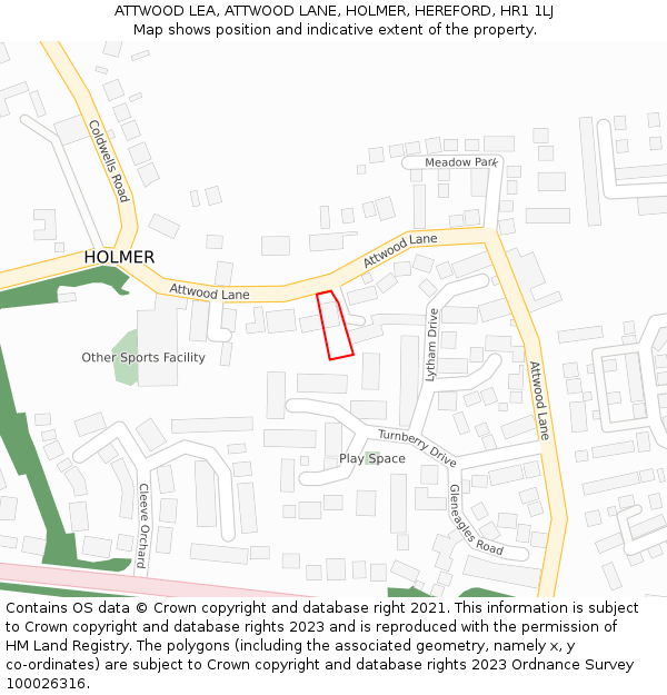 ATTWOOD LEA, ATTWOOD LANE, HOLMER, HEREFORD, HR1 1LJ: Location map and indicative extent of plot