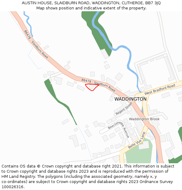 AUSTIN HOUSE, SLAIDBURN ROAD, WADDINGTON, CLITHEROE, BB7 3JQ: Location map and indicative extent of plot