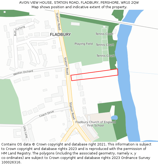 AVON VIEW HOUSE, STATION ROAD, FLADBURY, PERSHORE, WR10 2QW: Location map and indicative extent of plot