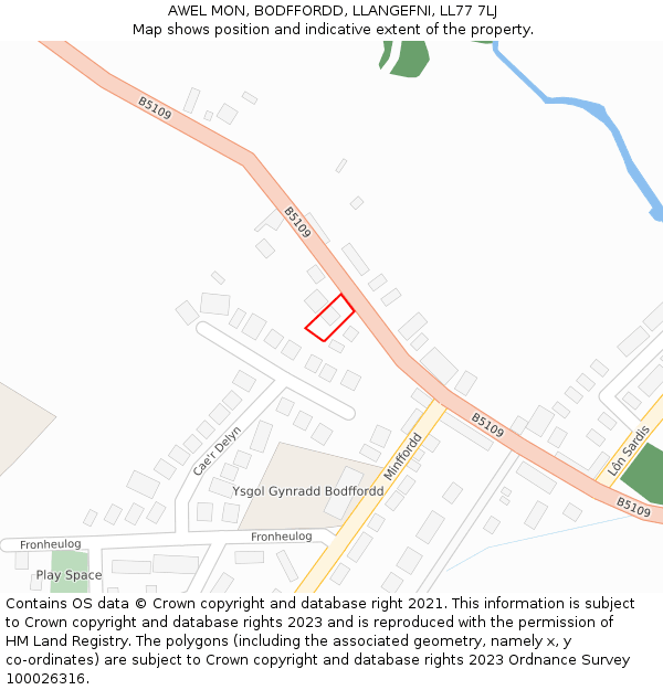 AWEL MON, BODFFORDD, LLANGEFNI, LL77 7LJ: Location map and indicative extent of plot