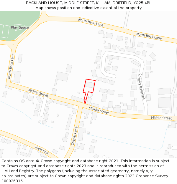 BACKLAND HOUSE, MIDDLE STREET, KILHAM, DRIFFIELD, YO25 4RL: Location map and indicative extent of plot