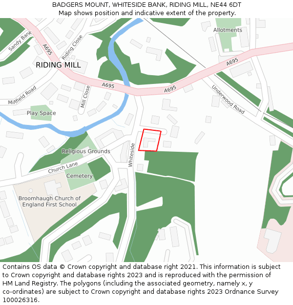 BADGERS MOUNT, WHITESIDE BANK, RIDING MILL, NE44 6DT: Location map and indicative extent of plot