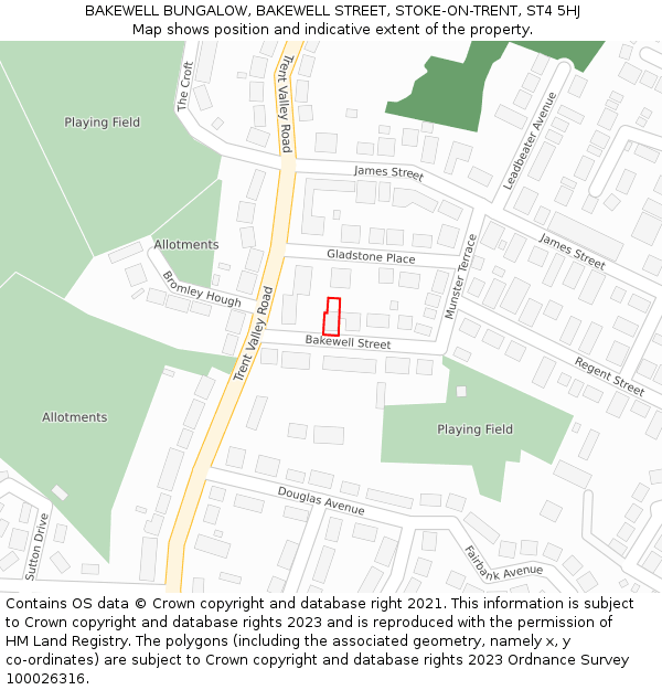 BAKEWELL BUNGALOW, BAKEWELL STREET, STOKE-ON-TRENT, ST4 5HJ: Location map and indicative extent of plot