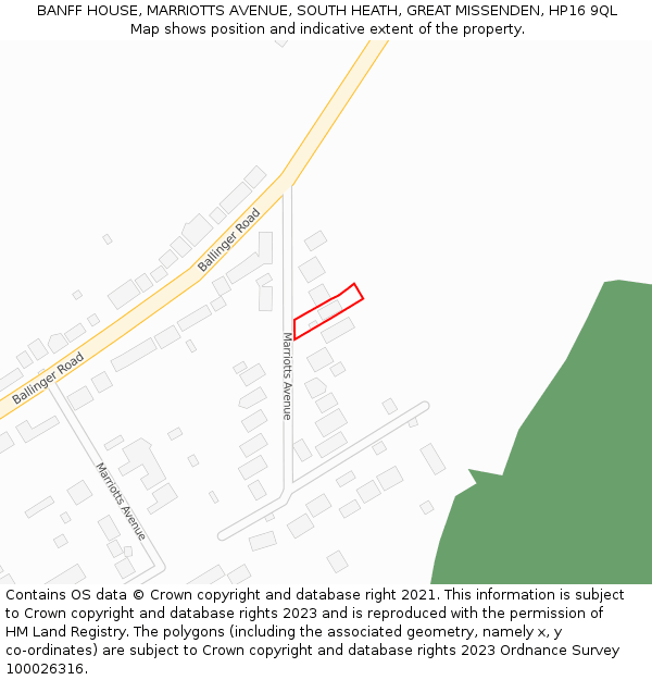 BANFF HOUSE, MARRIOTTS AVENUE, SOUTH HEATH, GREAT MISSENDEN, HP16 9QL: Location map and indicative extent of plot