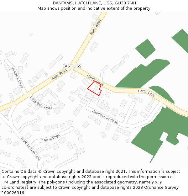 BANTAMS, HATCH LANE, LISS, GU33 7NH: Location map and indicative extent of plot