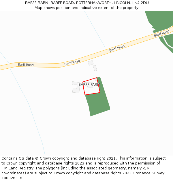 BARFF BARN, BARFF ROAD, POTTERHANWORTH, LINCOLN, LN4 2DU: Location map and indicative extent of plot