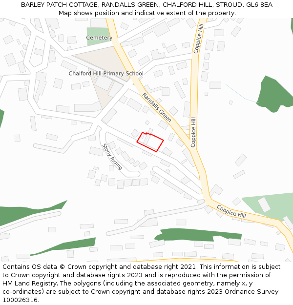 BARLEY PATCH COTTAGE, RANDALLS GREEN, CHALFORD HILL, STROUD, GL6 8EA: Location map and indicative extent of plot