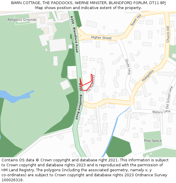 BARN COTTAGE, THE PADDOCKS, IWERNE MINSTER, BLANDFORD FORUM, DT11 8PJ: Location map and indicative extent of plot