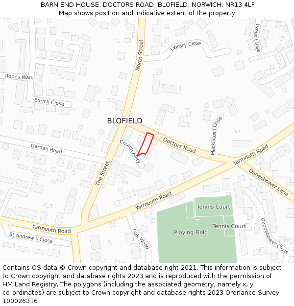 BARN END HOUSE, DOCTORS ROAD, BLOFIELD, NORWICH, NR13 4LF: Location map and indicative extent of plot