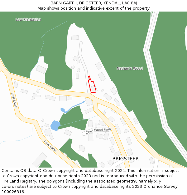 BARN GARTH, BRIGSTEER, KENDAL, LA8 8AJ: Location map and indicative extent of plot