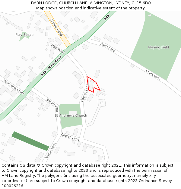 BARN LODGE, CHURCH LANE, ALVINGTON, LYDNEY, GL15 6BQ: Location map and indicative extent of plot