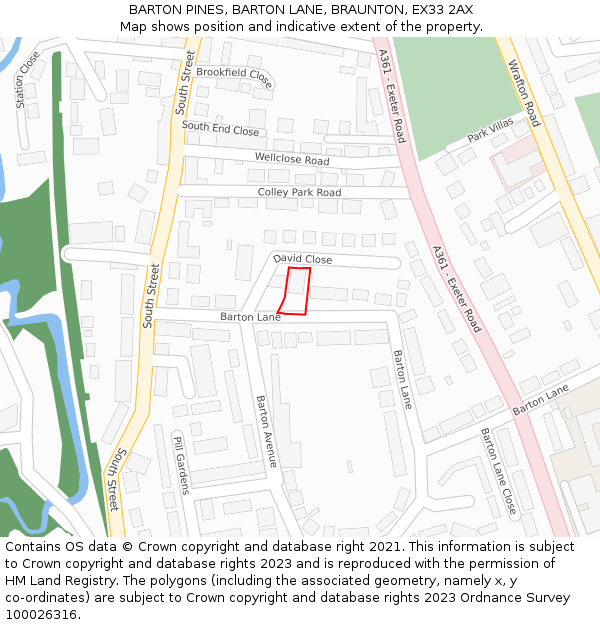 BARTON PINES, BARTON LANE, BRAUNTON, EX33 2AX: Location map and indicative extent of plot