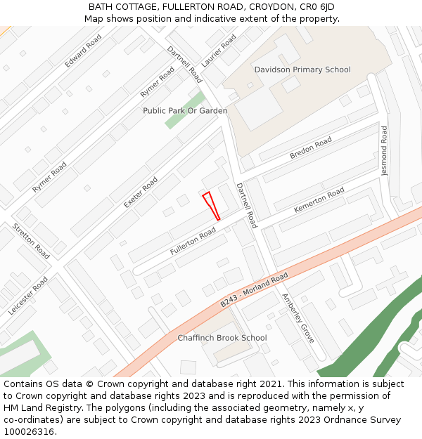 BATH COTTAGE, FULLERTON ROAD, CROYDON, CR0 6JD: Location map and indicative extent of plot