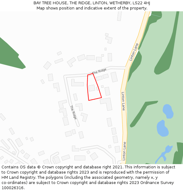 BAY TREE HOUSE, THE RIDGE, LINTON, WETHERBY, LS22 4HJ: Location map and indicative extent of plot