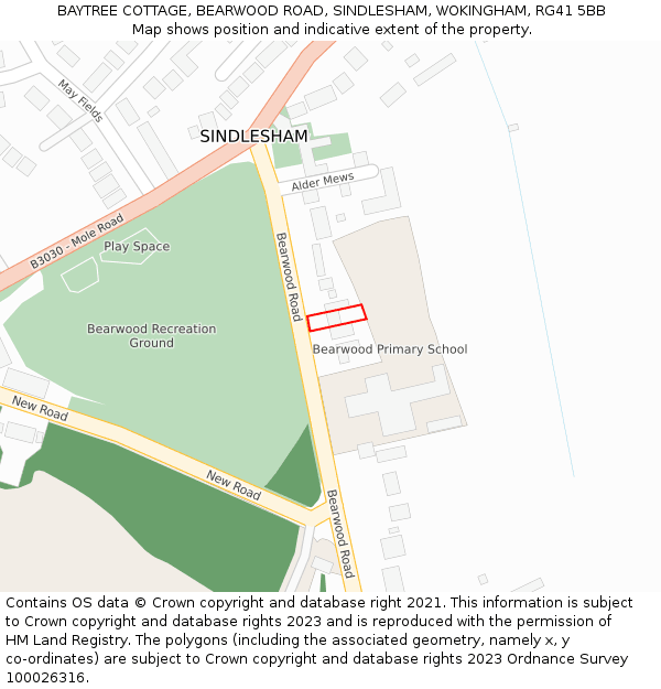 BAYTREE COTTAGE, BEARWOOD ROAD, SINDLESHAM, WOKINGHAM, RG41 5BB: Location map and indicative extent of plot