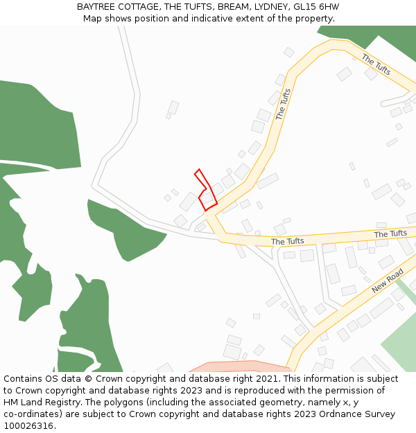 BAYTREE COTTAGE, THE TUFTS, BREAM, LYDNEY, GL15 6HW: Location map and indicative extent of plot