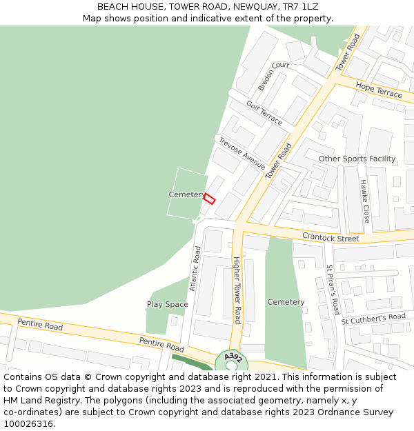 BEACH HOUSE, TOWER ROAD, NEWQUAY, TR7 1LZ: Location map and indicative extent of plot