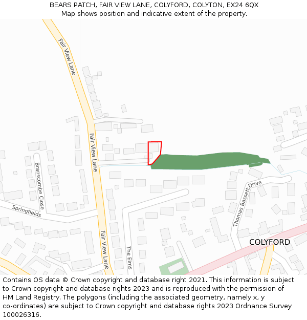 BEARS PATCH, FAIR VIEW LANE, COLYFORD, COLYTON, EX24 6QX: Location map and indicative extent of plot