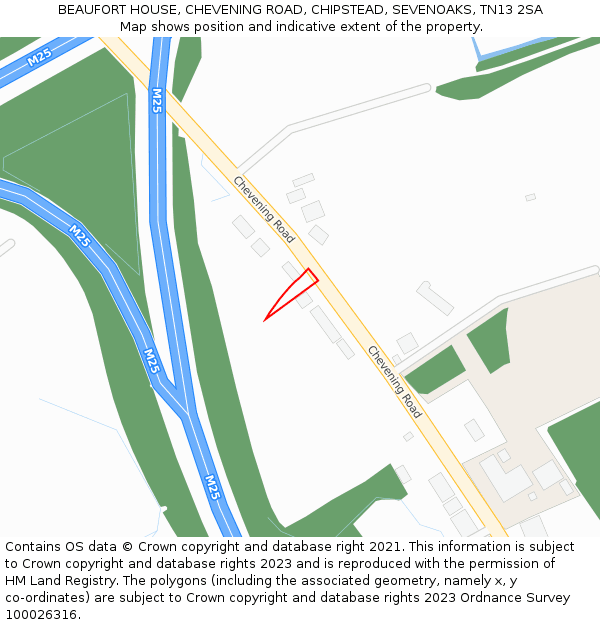 BEAUFORT HOUSE, CHEVENING ROAD, CHIPSTEAD, SEVENOAKS, TN13 2SA: Location map and indicative extent of plot