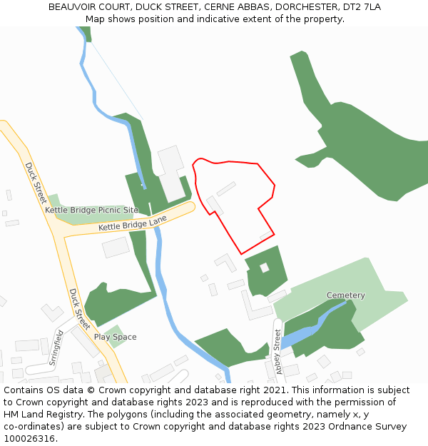 BEAUVOIR COURT, DUCK STREET, CERNE ABBAS, DORCHESTER, DT2 7LA: Location map and indicative extent of plot