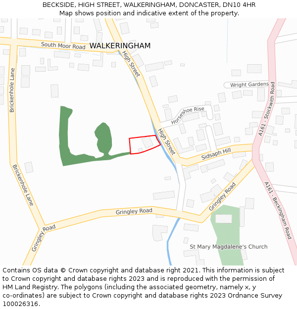 BECKSIDE, HIGH STREET, WALKERINGHAM, DONCASTER, DN10 4HR: Location map and indicative extent of plot