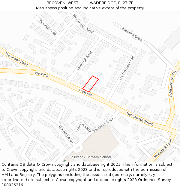 BECOVEN, WEST HILL, WADEBRIDGE, PL27 7EJ: Location map and indicative extent of plot