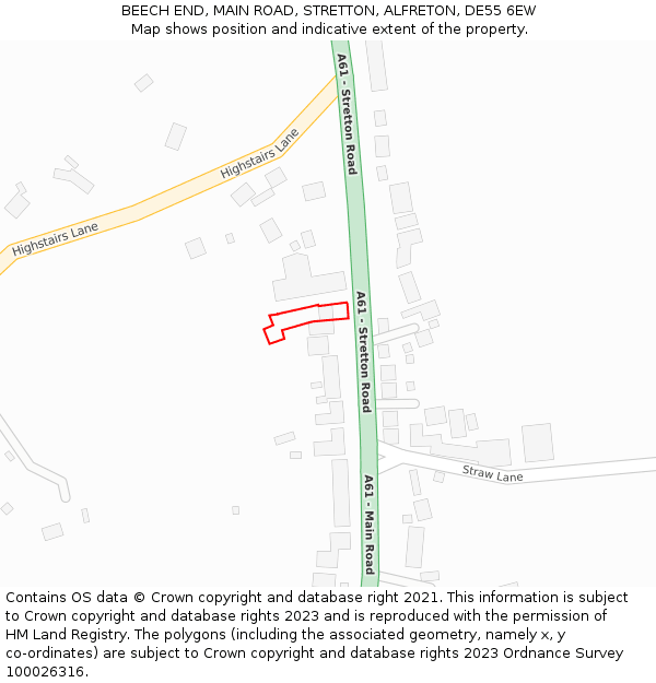 BEECH END, MAIN ROAD, STRETTON, ALFRETON, DE55 6EW: Location map and indicative extent of plot