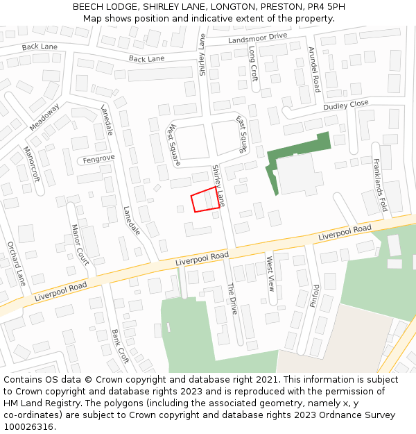 BEECH LODGE, SHIRLEY LANE, LONGTON, PRESTON, PR4 5PH: Location map and indicative extent of plot