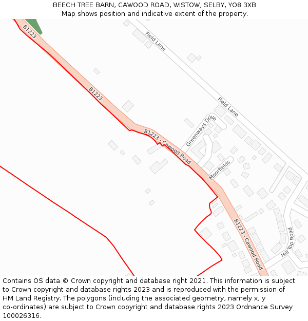 BEECH TREE BARN, CAWOOD ROAD, WISTOW, SELBY, YO8 3XB: Location map and indicative extent of plot