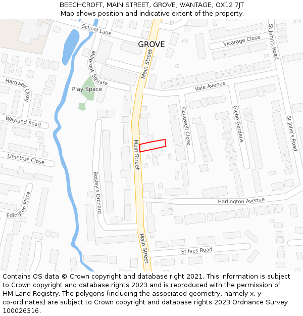 BEECHCROFT, MAIN STREET, GROVE, WANTAGE, OX12 7JT: Location map and indicative extent of plot