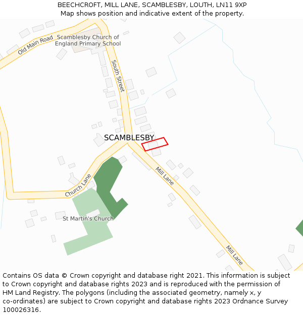 BEECHCROFT, MILL LANE, SCAMBLESBY, LOUTH, LN11 9XP: Location map and indicative extent of plot