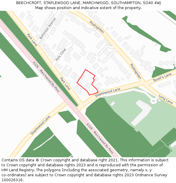 BEECHCROFT, STAPLEWOOD LANE, MARCHWOOD, SOUTHAMPTON, SO40 4WJ: Location map and indicative extent of plot