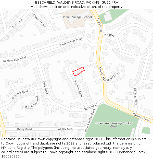 BEECHFIELD, WALDENS ROAD, WOKING, GU21 4RH: Location map and indicative extent of plot