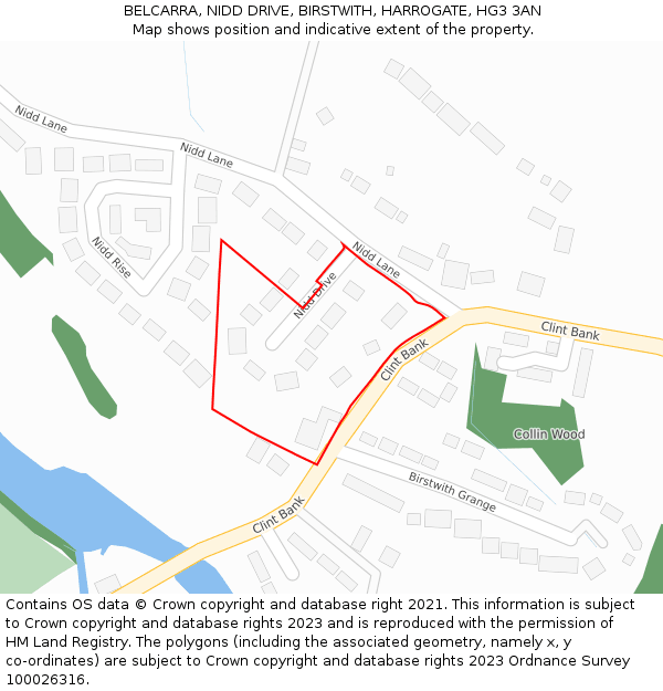 BELCARRA, NIDD DRIVE, BIRSTWITH, HARROGATE, HG3 3AN: Location map and indicative extent of plot