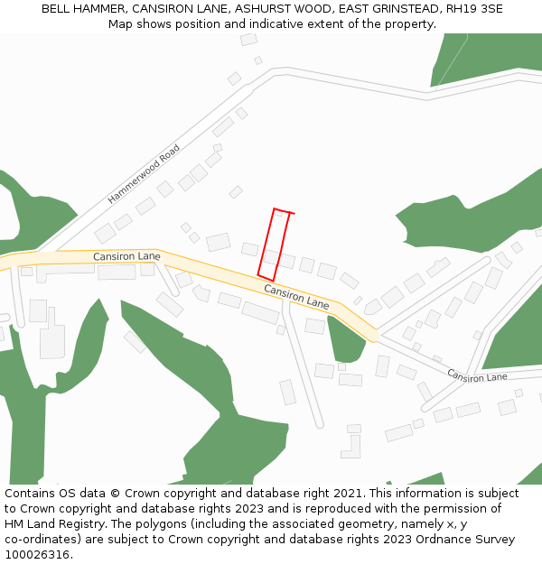 BELL HAMMER, CANSIRON LANE, ASHURST WOOD, EAST GRINSTEAD, RH19 3SE: Location map and indicative extent of plot