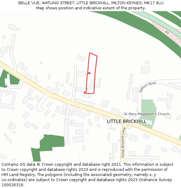 BELLE VUE, WATLING STREET, LITTLE BRICKHILL, MILTON KEYNES, MK17 9LU: Location map and indicative extent of plot