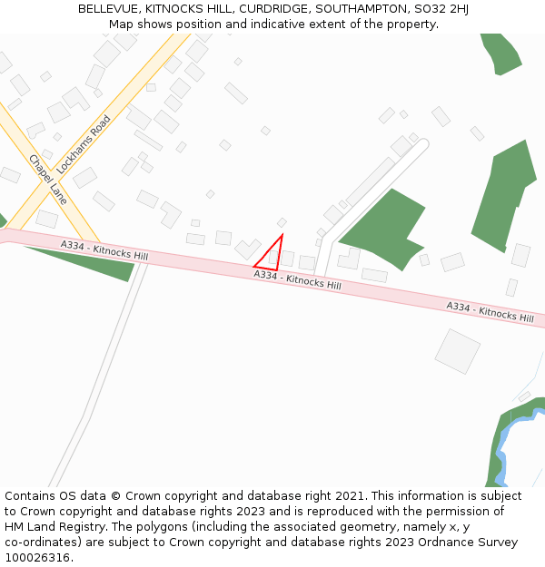 BELLEVUE, KITNOCKS HILL, CURDRIDGE, SOUTHAMPTON, SO32 2HJ: Location map and indicative extent of plot