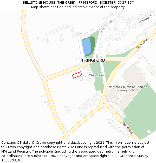 BELLSTONE HOUSE, THE GREEN, FRINGFORD, BICESTER, OX27 8DY: Location map and indicative extent of plot