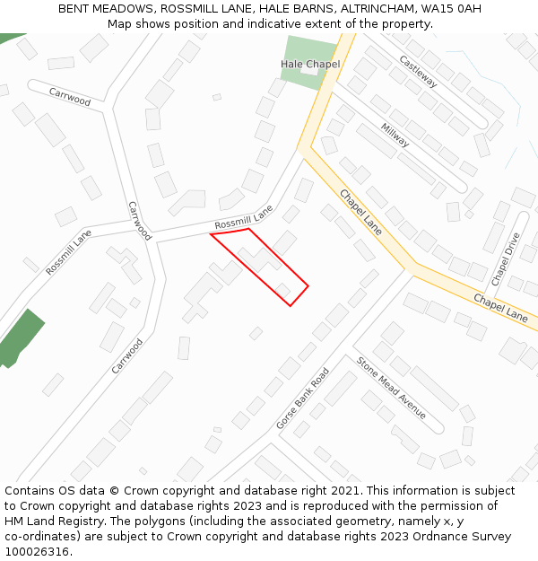 BENT MEADOWS, ROSSMILL LANE, HALE BARNS, ALTRINCHAM, WA15 0AH: Location map and indicative extent of plot