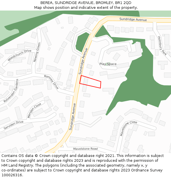 BEREA, SUNDRIDGE AVENUE, BROMLEY, BR1 2QD: Location map and indicative extent of plot